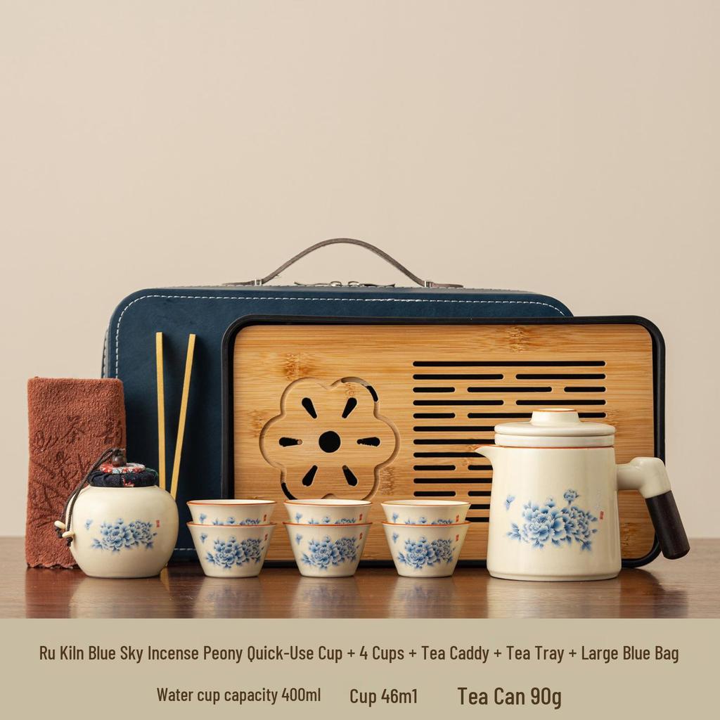 Portable Ru Kiln Tea Set for Outdoor Travel: Includes Bag and Quick-Draw Cup for Camping and Tourism