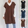 Women Sweater Vest V-Neck Sleeveless Solid Color Knitting Vest Loose Fit Side