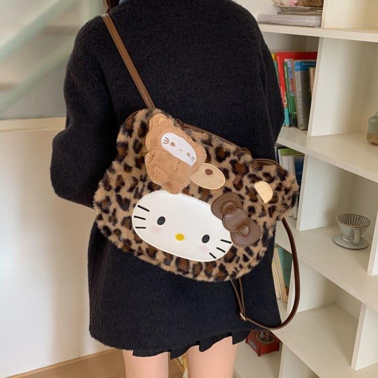 Hello Kitty Cartoon Plush Faux Leather Backpack For Daily Use And Storage