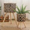 Wood Legged Gourd Grass Plant Stand for Indoor Outdoor Display Hand Woven Planter Basket Flower Pots Storage Container