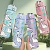 1PC Summer Beach Doodle Line Art Print 750ml Color Plastic Sports Water Bottle Leakproof Flip Straw Lid Suitable for Sports Office Home Use