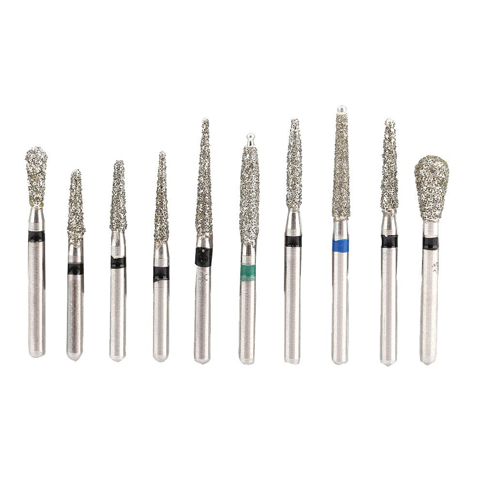 10pcsset Fraises Diamantées Dentaires FG 1.6mm Pièce à Main Haute Vitesse Embouts Émeri