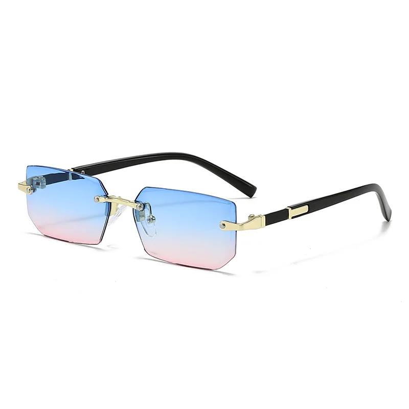 Rimless Sunglasses Rectangle Fashion Popular Women Men Shades Small Square Sun Glasses for Female Male Summer Traveling Oculos