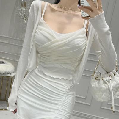 Dongdaemun Stylish Two-Piece: Sexy Sling & Cardigan Set