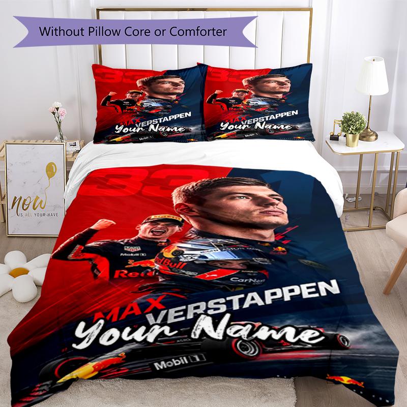 3ks Sada povlečení na míru Max Verstappen Uzavírání na zip Obsahuje 1 povlak na přikrývku a 2 povlaky na polštář, měkké a pohodlné pro všechna roční období.