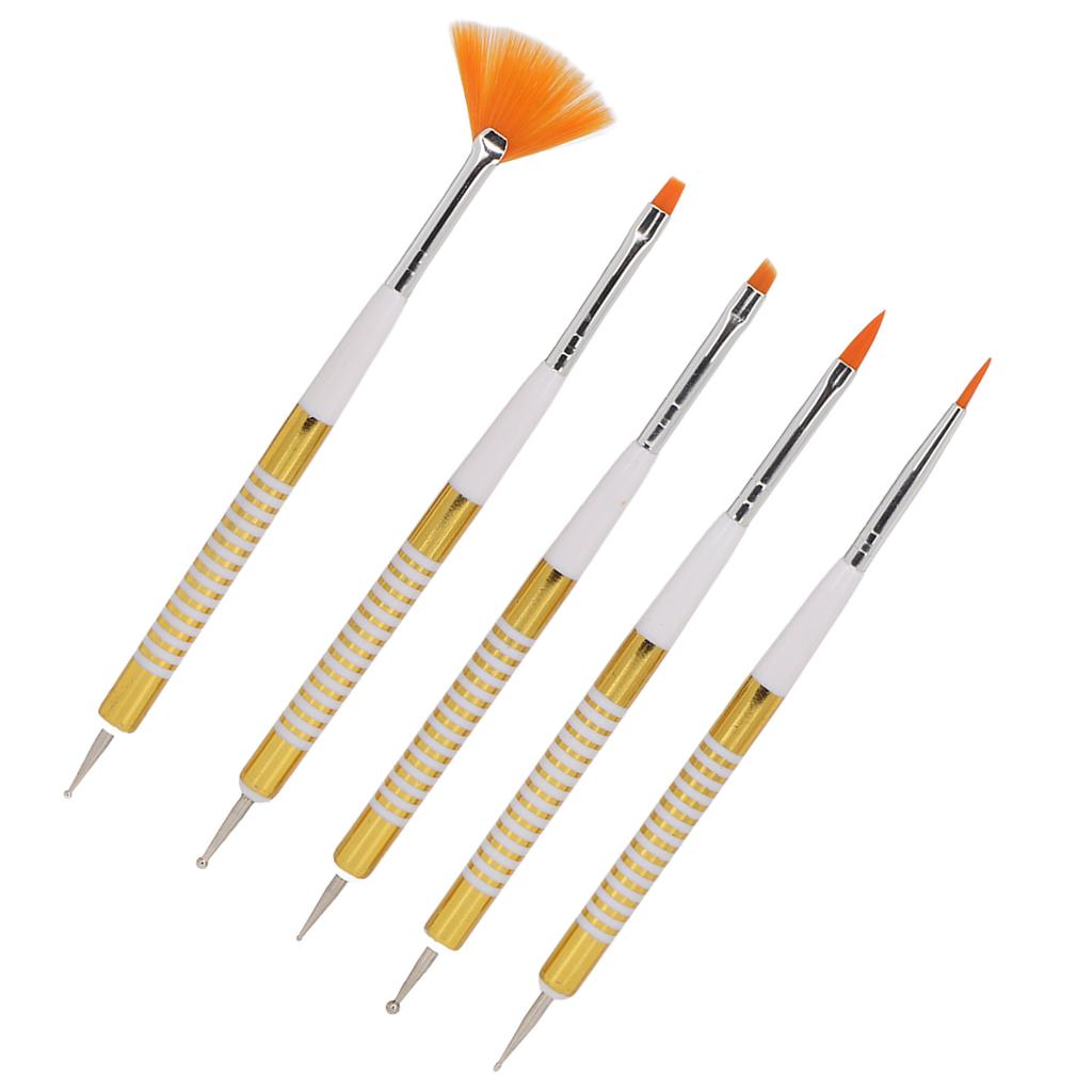 5Pcs Double Ended Nail Brushes Professional DIY Nail Art Liner Brush Dotting Pen with Dustproof Lid