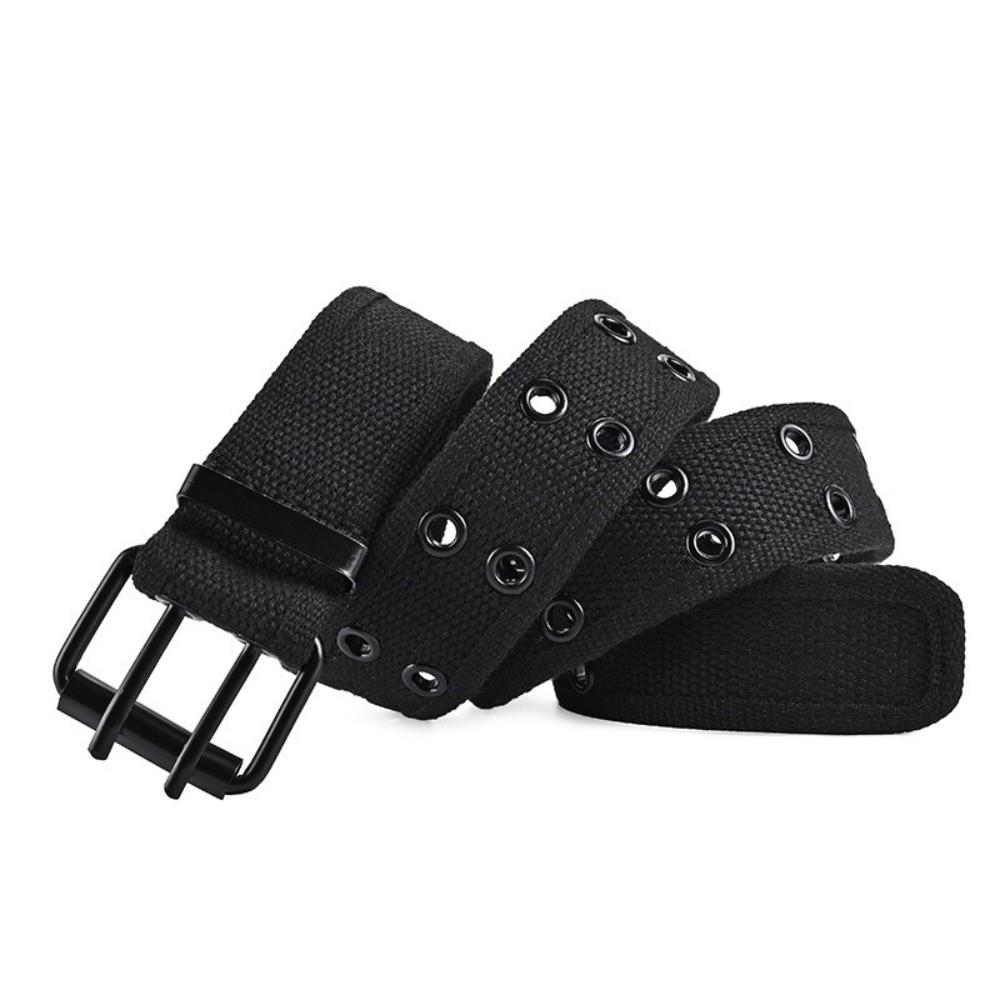 Double Row Canvas Waist Belt Metal Buckle Woven Belts Double Row Buckle Belt Leisure Wear