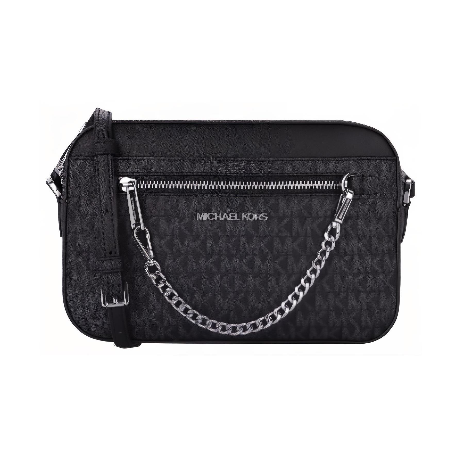 

Michael Kors Jet Set Vintage Logo Print Commuter Zipper PVC And Leather Camera Bag Crossbody Bag Women bags Black 35S1STTC9B-BLACK Basic Set (Bag+Dust Bag)