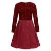 Belted Christmas Dress for Girls Knee Length Pleated Gown Glittery Sequin Round Collar Long Sleeve