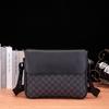 "Men's Trendy Plaid Leather Shoulder Messenger Bag: Casual Korean Style with Sporty Flair"