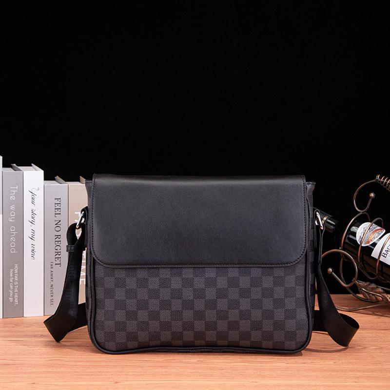 "Men's Trendy Plaid Leather Shoulder Messenger Bag: Casual Korean Style with Sporty Flair"