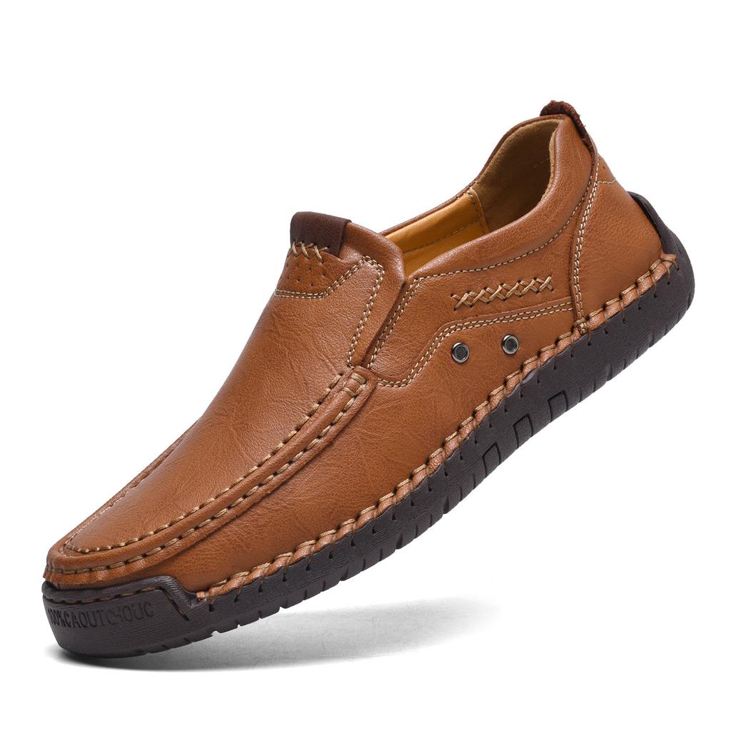 Hollow hand-stitched men's shoes outdoor casual shoes flat-soled leather shoes low-top large size