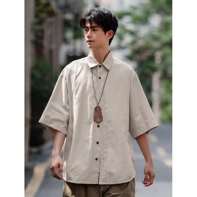 Hong Kong Style Retro Short Sleeved Shirt Men's Summer Japanese Loose Workwear Casual Five Quarter Sleeved Top Jacket