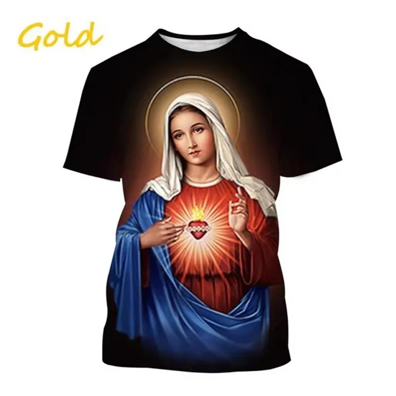 T-shirt Imprimé 3D Vierge Marie Déesse de la Miséricorde de Pâques Chrétien Béni Jésus Dieu T-shirt Style Féminin Vêtements Hauts à Manches Courtes T-shirt