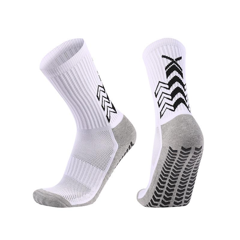 Gray Mid-Tube Dotted Football Socks with Non-Slip Silicone and Breathable, Thickened Towel Bottom