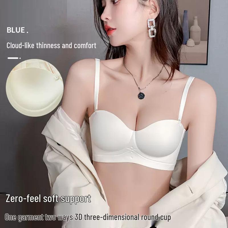 

Бесшовный бюстгальтер-полукубок без бретелей для женщин - Без косточек, регулируемый, сексуальное нижнее белье с красивым дизайном спины M-34/75AB белый