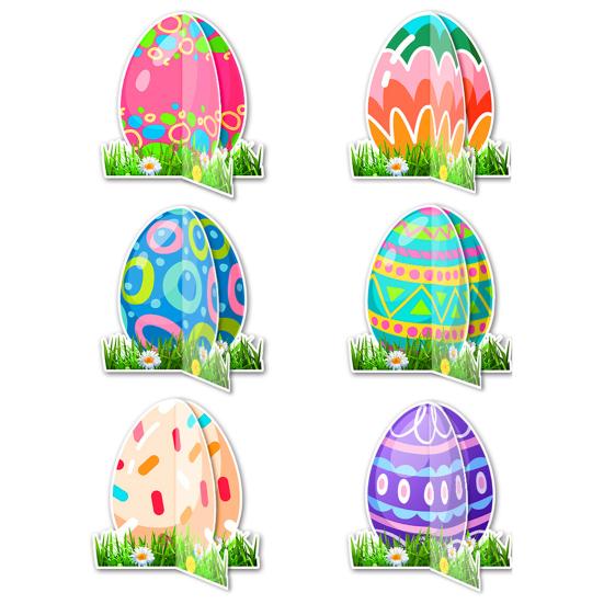 6 Pcs Easter Egg Decorations Paper Colored Eggs Tabletop Decor Sign Standing Egg Centerpiece for Easter Dinner Party Spring Events Supplies