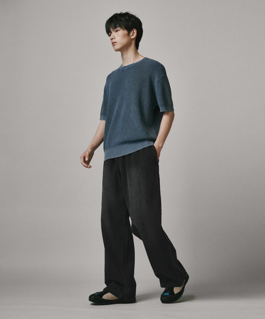 Beodeonteu Front Line Washed Wide Sweatpants [Black]