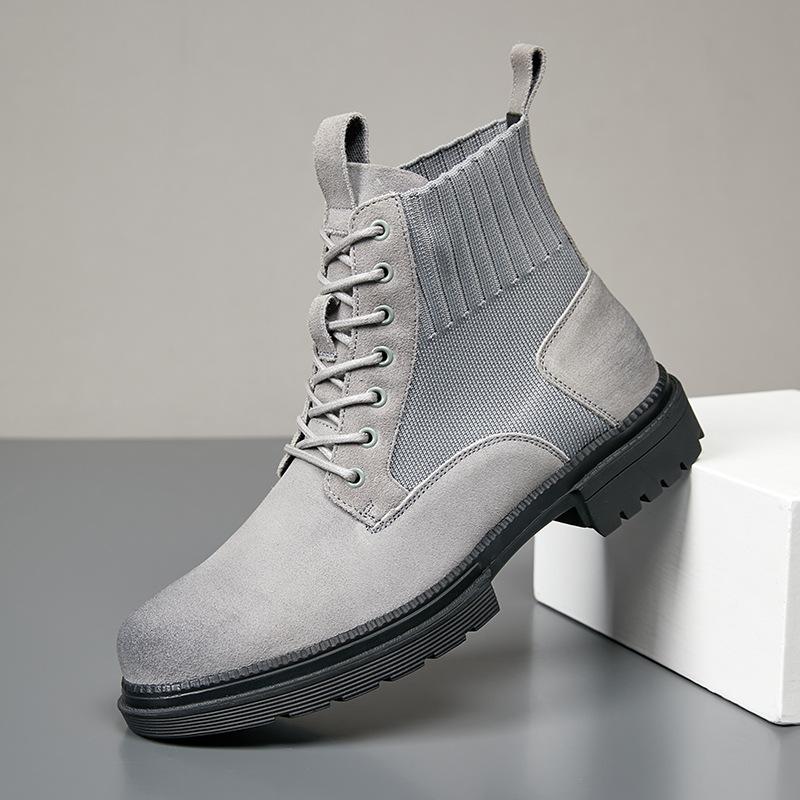 

Европейский и американский тренд ботинки Мартин британский стиль толстая подошва высокий верх мужские рабочие ботинки на шнуровке эластичная кожа уличные альпинистские ботинки 44 серый