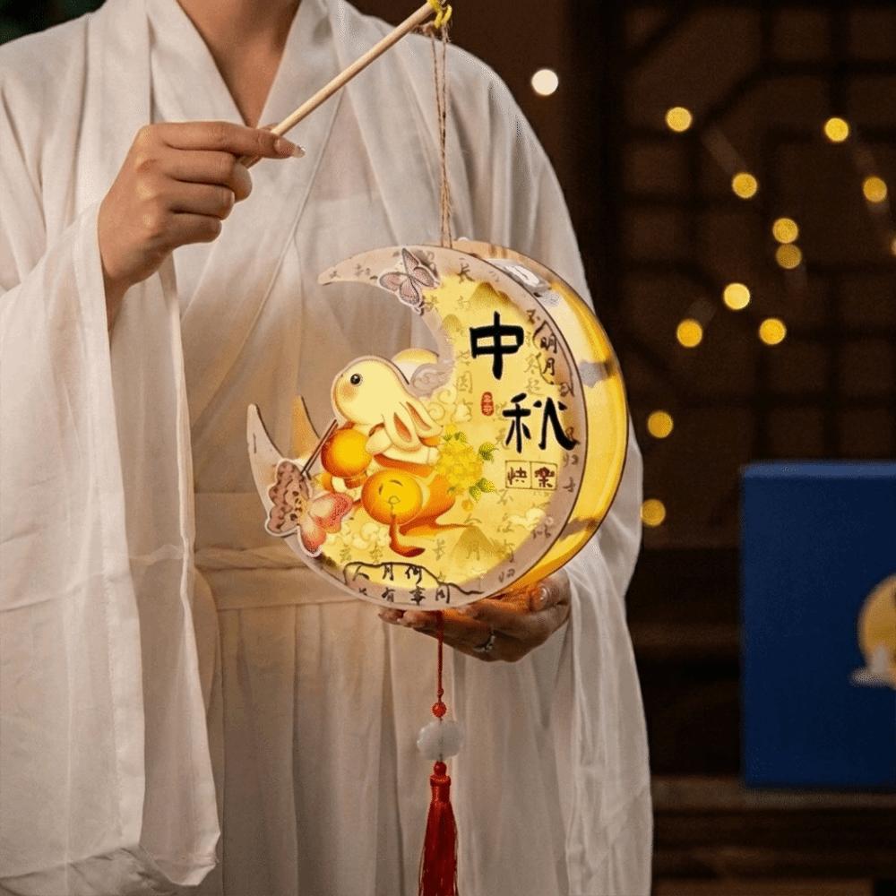 Cartoon Mid-Autumn Festival Lantern Wood Lantern DIY Material Package Kawaii Rabbit Lanterns Kids