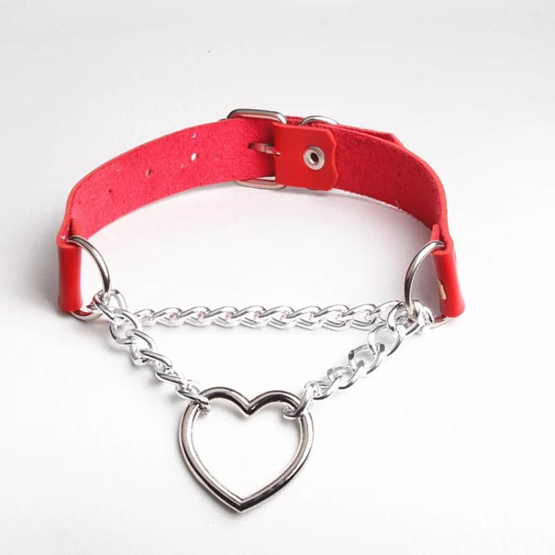 Sexy PU Leather Peach Heart Chain Collar BDSM Bondage Slave Body Harness Necklace Sex Toys for Couple Game