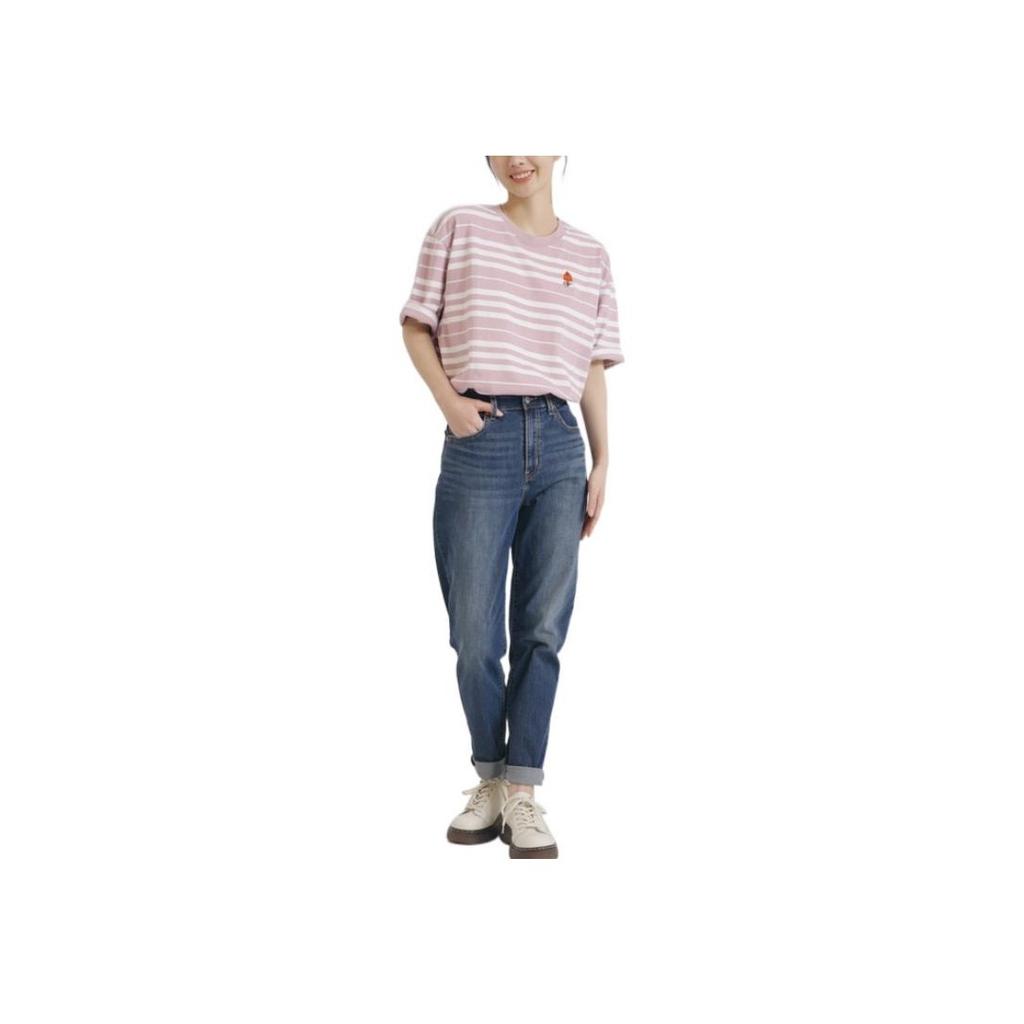 Levis Striped Logo Round Neck T-Shirt Women Tops Pink 36254-0011