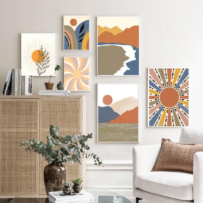 

Пейзаж Радужные листья Горное солнце Абстрактное искусство Холст Картина Плакаты на скандинавскую тему и принты настенные панно для декора гостиной