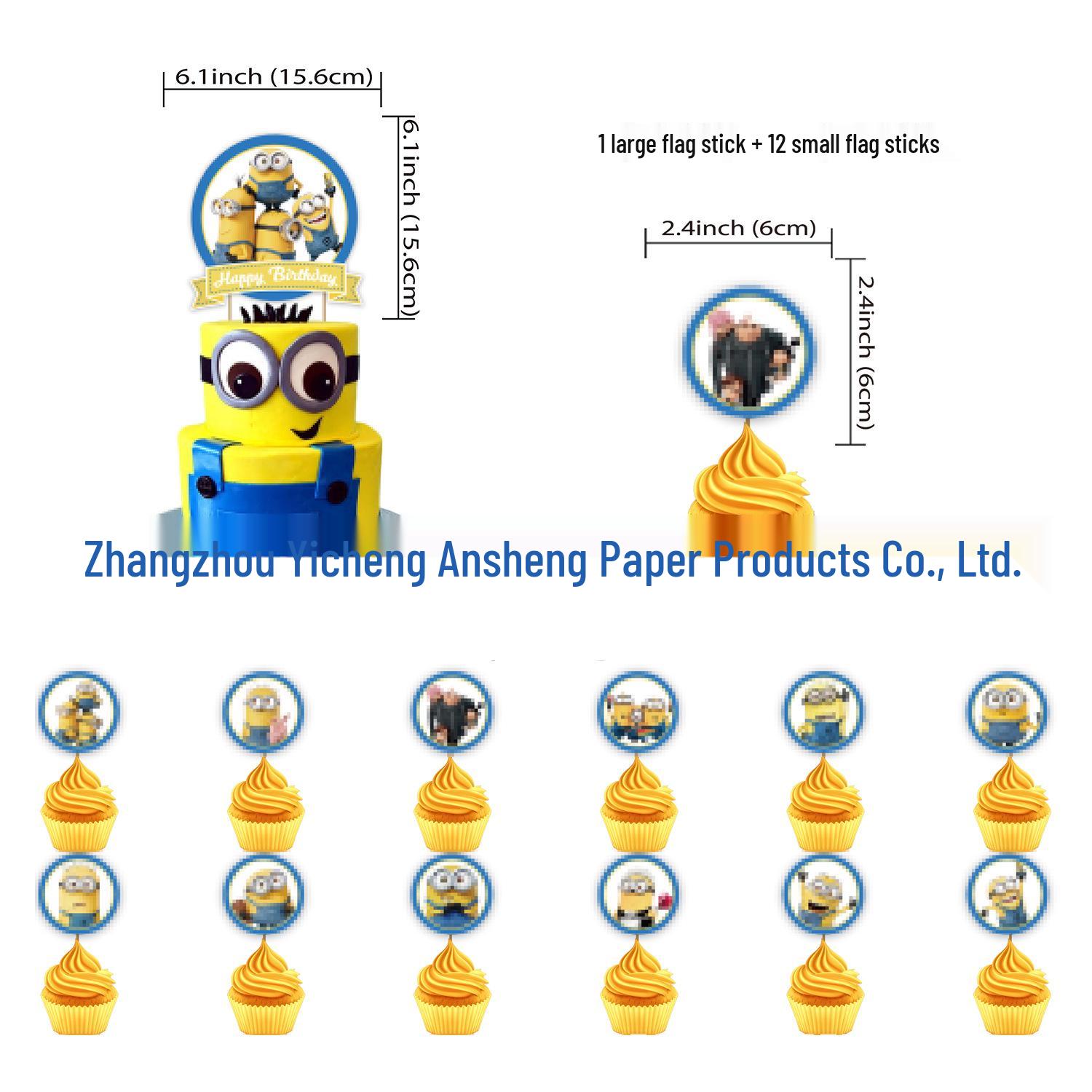 In-Stock Blue Little Huang Ren Birthday Cake Topper Set with Flags