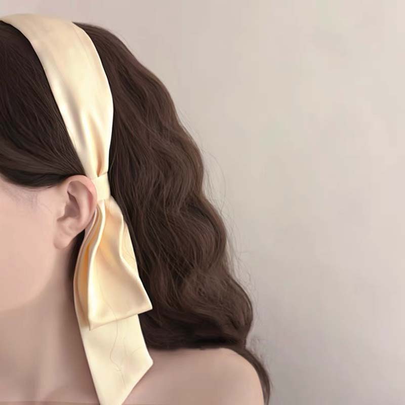 Vintage Ribbon Bow Hair Bands for Women Girls Elegant Solid Color Bowknot Temperament Wide Hair Hoop Headdress Accessories