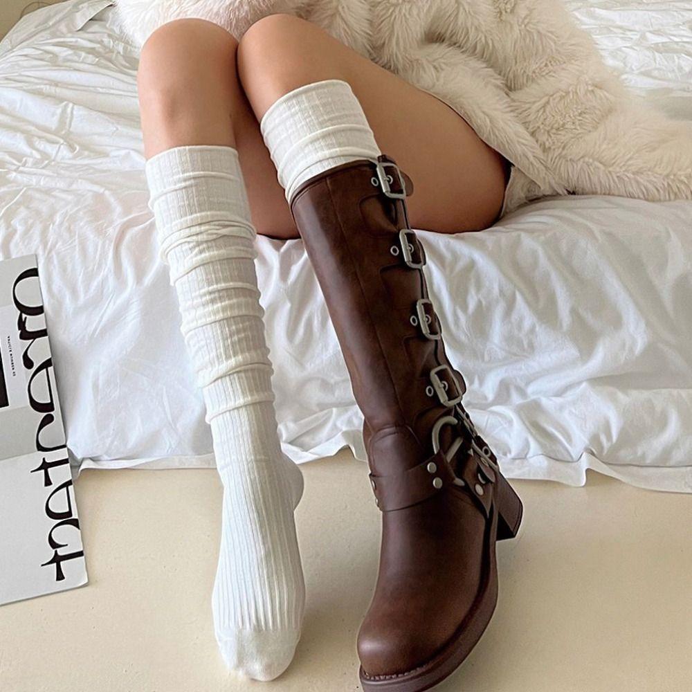 Keep Warm Long Tight Socks Pure Cotton Calf Socks Y2K Boot Socks  Fall Winter