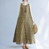Long Skirt Plus Size Women's Summer Retro Ethnic Style Loose Printed Sleeveless Cotton and Linen Long Pullover Vest Dress
