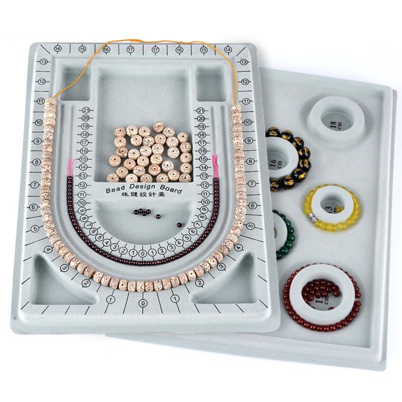 2Pcs Gray Flock Beads Tray Design Boards Kit DIY Beading Bracelet Tools Jewelry Storage Box Tray Diy Jewelry Making