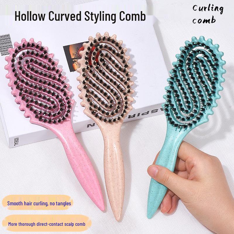 Hollow Massage Bounce Comb with Boar Bristles for Fluffy Curly Styling