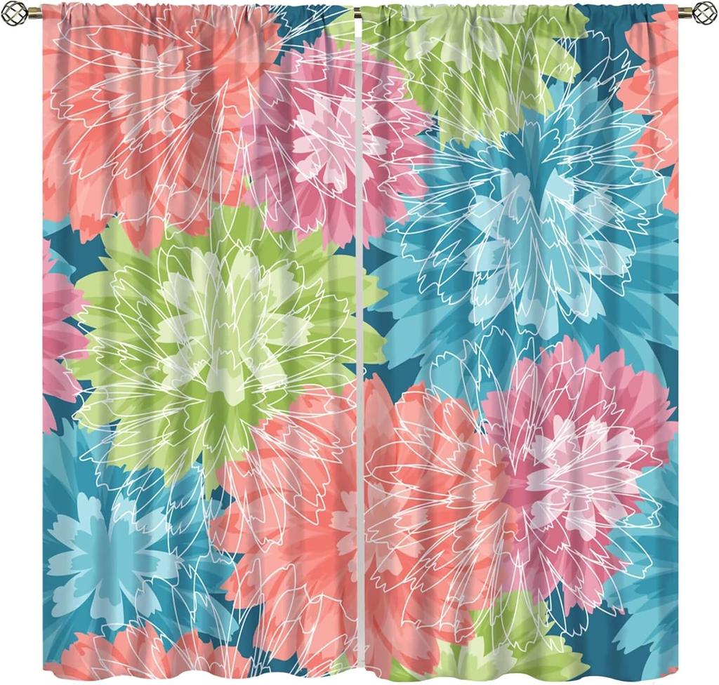 Colorful Floral Curtains Dahlia Flower Window Treatments Living Room Bedroom Kitchen Bohemian Light Blocking Made Of Polyester Sitting Treatment