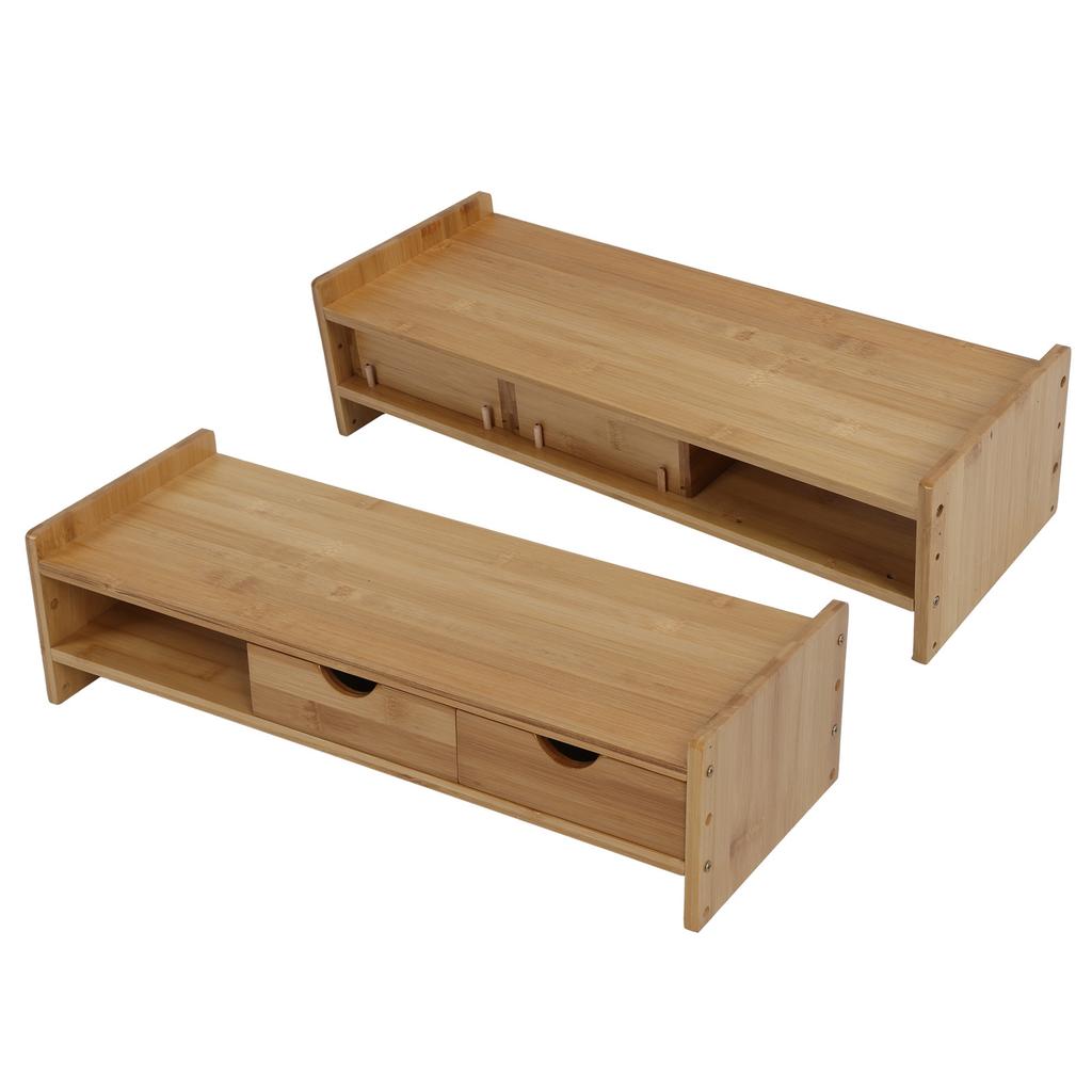 Desk Monitor Riser Stand with Drawers Bamboo Laptop Shelf Organizer Office Accessory2 Drawers