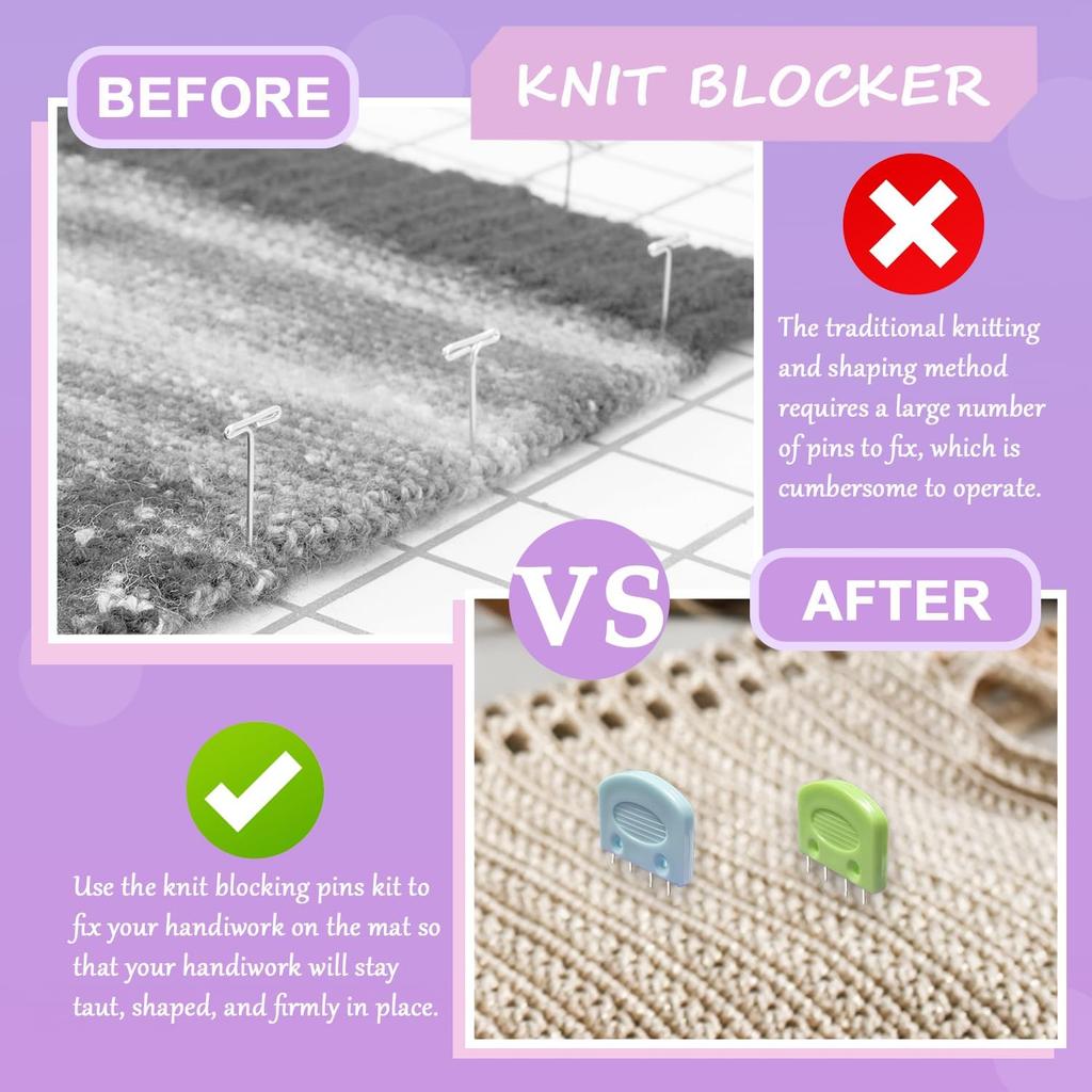 20Pcs Knit Blockers Pins Kit, Knit Blocking Combs for Crochet Knitting Blocking Board Mats, Crochet Blocking Pins for Crochet Projects Sewing Lace