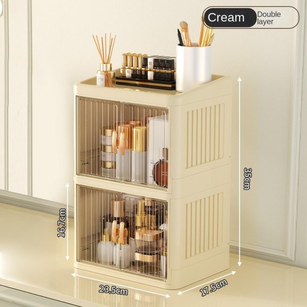 Foldable Makeup Storage Box Dust-proof Large Capacity Storage Shelf Multi Layer Double Door Cosmetics Storage Box