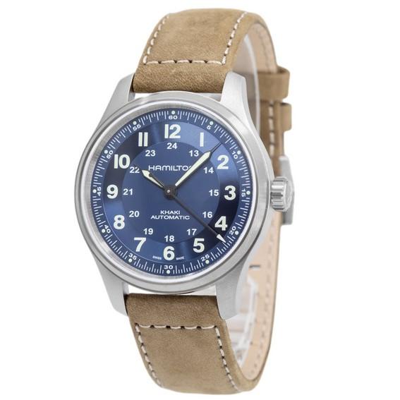 Hamilton Men's Blue Khaki Field Titanium Leather Strap Dial Automatic H70545540 100M Watch