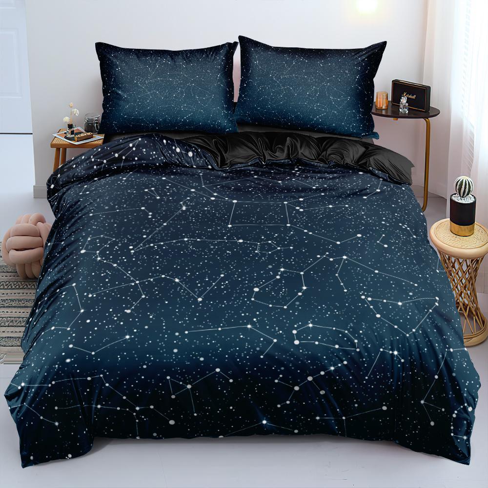 Luxury Galaxy Dark Blue Bedding Set Twin Full Queen King Size Duvet Cover Set Shining Stars Starry Sky Kids Adults Comforter Set