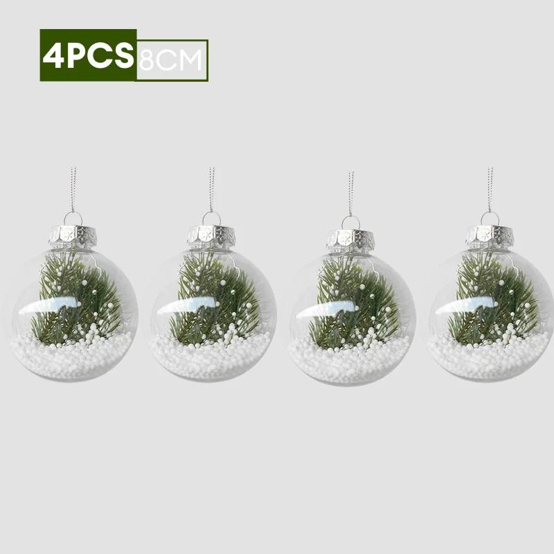 1~8pcs Clear Plastic Christmas Ball Ornaments Xmas Tree Hanging Pendant 2025 Christmas Home Decoration Gifts