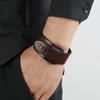 VOQ Punk Geometric Design Black with Brown Genuine Leather Wristband Cuff Bracelet for Unisex Jewelry Creative Gifts Pulseras