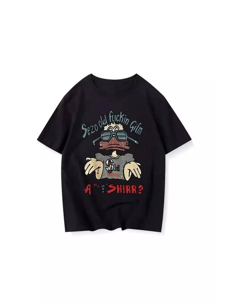 Unisex Oversized Retro Cotton T-Shirt – Short Sleeve Trendy Top for Couples