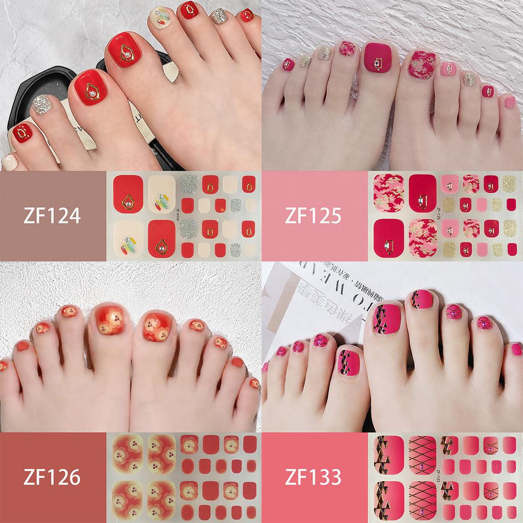 Waterproof Long Lasting ZF 3D Faux Rhinestone Stereo Pattern Full Cover Finished Toe Nail Stickers, Skin Brightening Toenail Decals