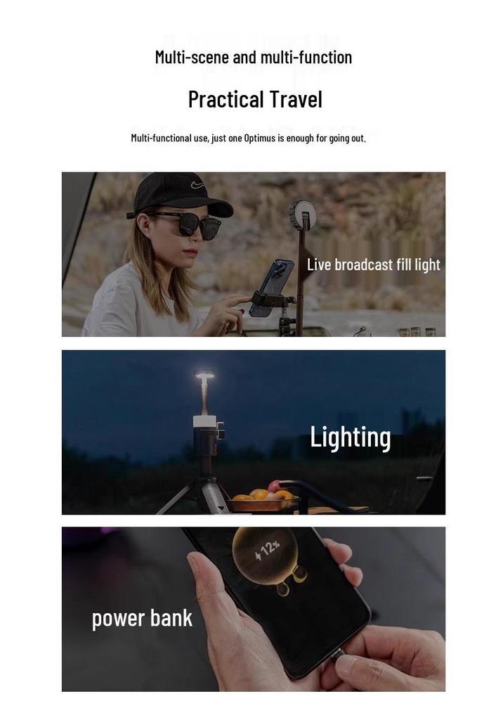 Portable Rechargeable Spotlight: Multifunctional, Dimmable, Retractable, with Remote and Four-Color Ambient Light.