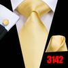 Hi-Tie Mens Golden Silk Tie Business Wedding Necktie Hanky Cufflinks