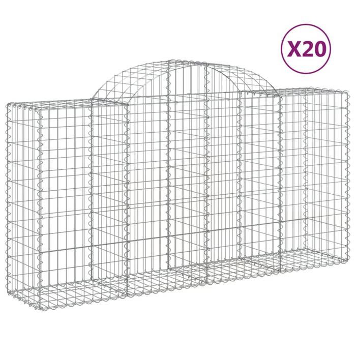 VidaXL Paniers à gabions arqués 20 pcs 200x50x100/120 cm fer galvanisé, gabion, cage de gabion, panier de mur de gabion, mur 3146335