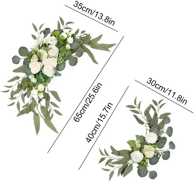 2 Pcs Artificial Wedding Arch Flowers Kit Wedding Flowers Garlands Silk Peony Flower Swag Welcome Sign Floral for Ceremony Party