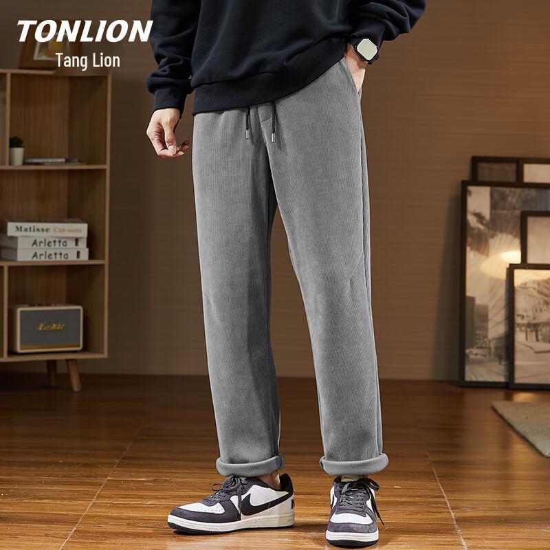 TonLion Men's Chenille Straight-Leg Casual Trousers