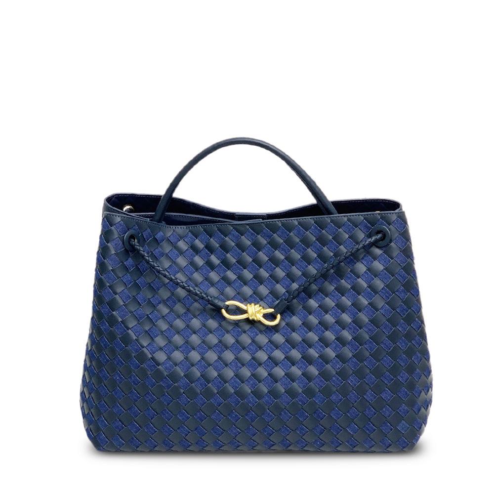 Borsa a tracolla messenger a tracolla portatile in corda intrecciata in pelle da 45 cm con chiusura a nodo a otto, borsa a tracolla da donna alla moda transfrontaliera