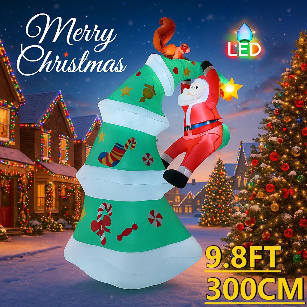 

9,8 футов Рождественские надувные игрушки со светодиодной подсветкой, набор елок, Санта, эльф, пингвин, реквизит, домашнее украшение, праздничный подарок, рождественское украшение для двора EU